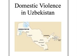 [ai] A map of Uzbekistan highlighting Tashkent and Karakalpakstan, with the title 'Domestic Violence in Uzbekistan' above it. The map shows neighboring regions and major cities.